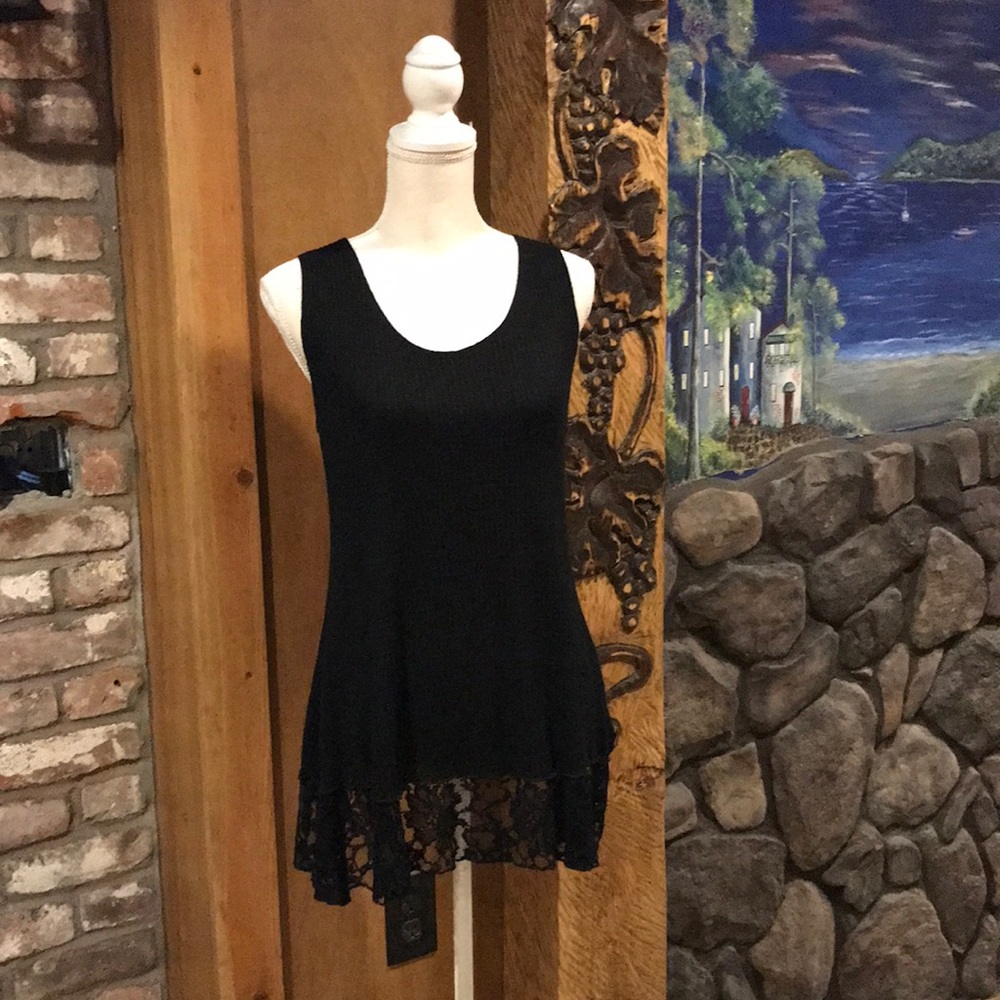 Vine Street Apparel Black Sleeveless Tunic with Lace S
